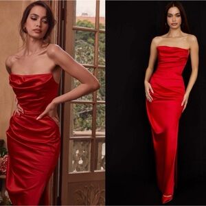 House of CB Red Strapless Corset Gown Plus Cup
